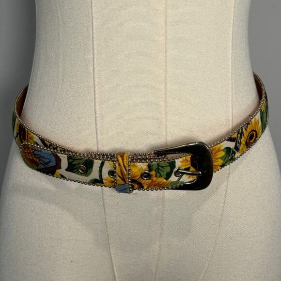 Motion East Vintage Sunflower Fabric & Leather Belt Beaded Details Size M/L main image 4
